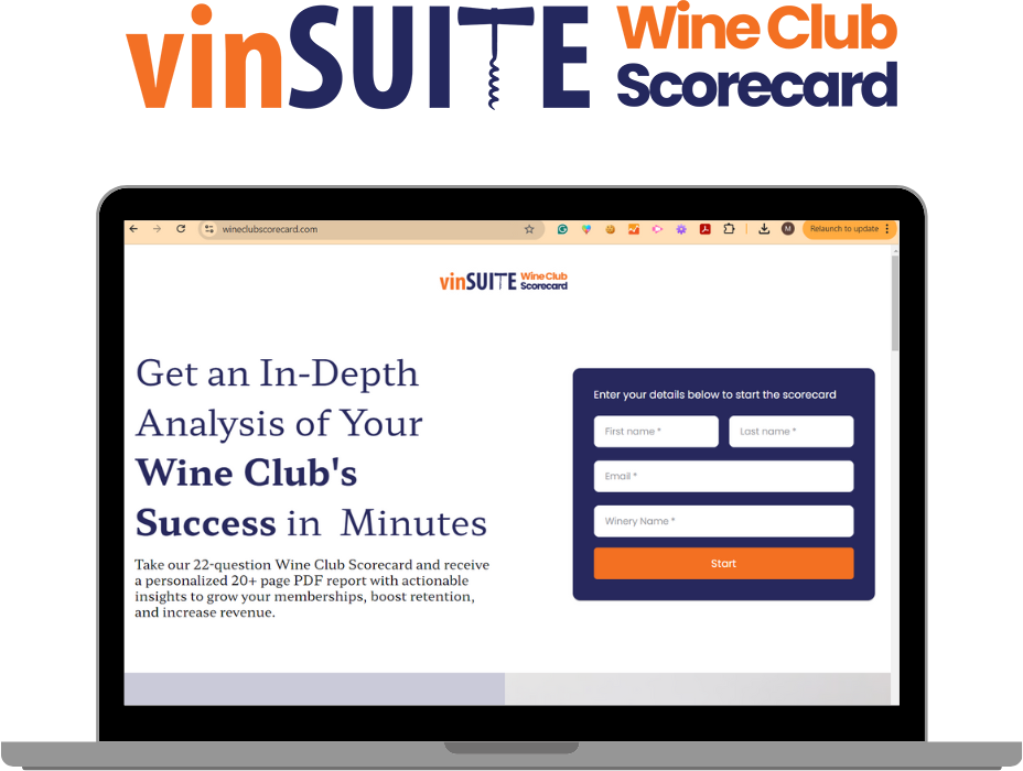 Computer showing wine club scorecard landing page